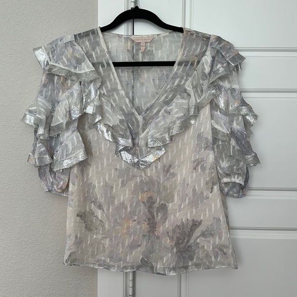Rebecca Taylor ruffle blouse with metallic accents